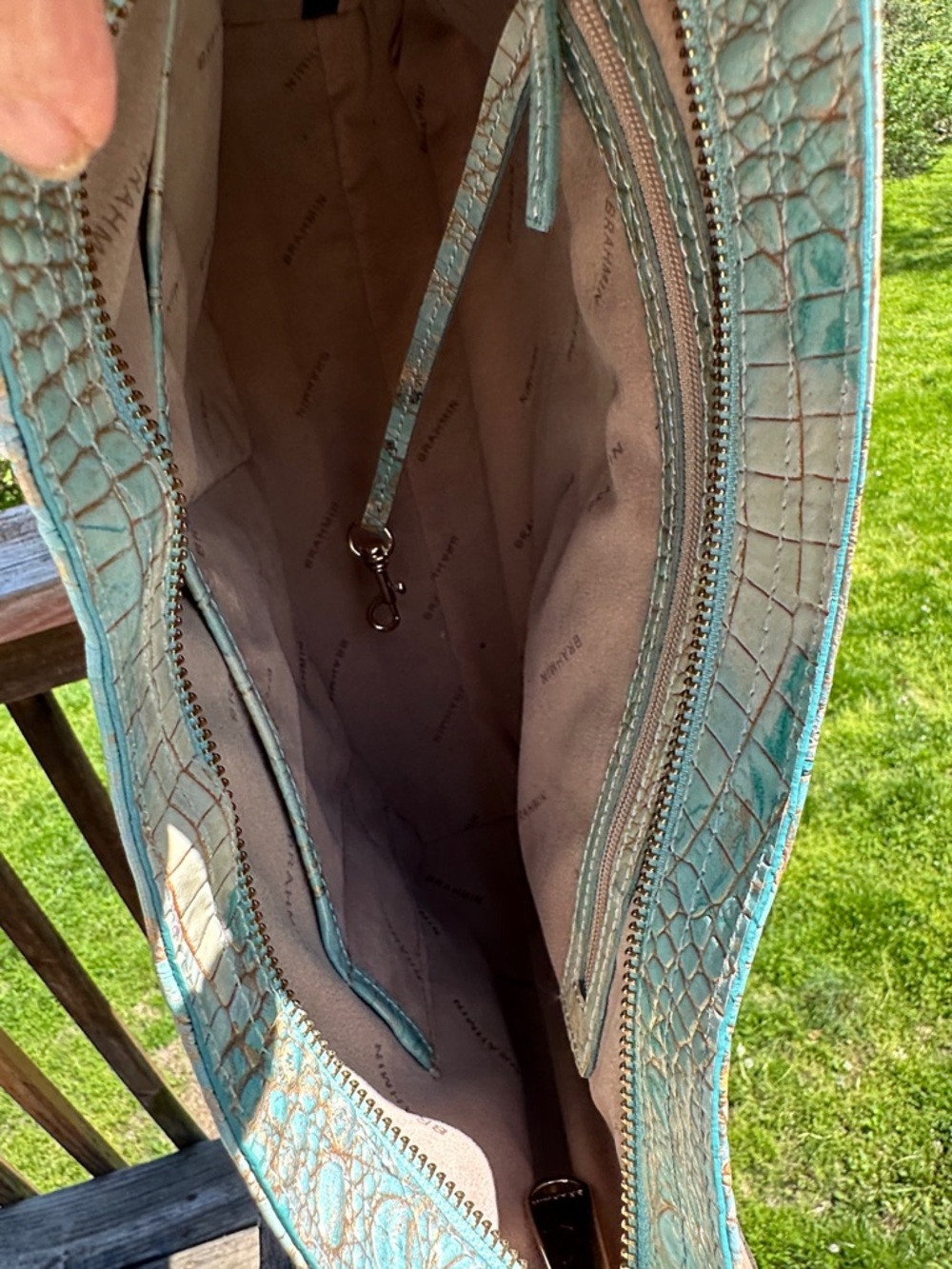 Brahmin Aqua and Gold/Cream Croc-Embossed Shoulder Bag EUC FLASH SALE! 1 day 5/5 - Picture 5 of 7